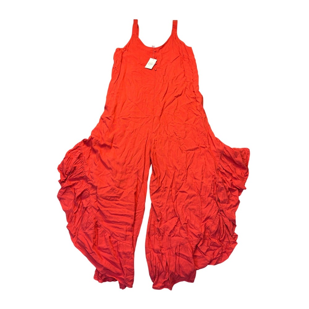 Cato‎ NWT Women's XS Coral Orange Wide Leg Jumpsuit Ruffle Palazzo Boho Flowy